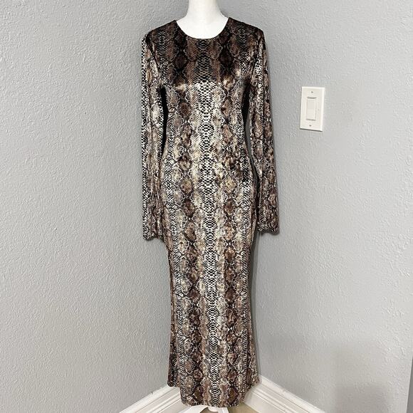 Reformation Dresses & Skirts - Reformation Brown Metallic Velvet Snakeskin Print Maxi Dress Size Small